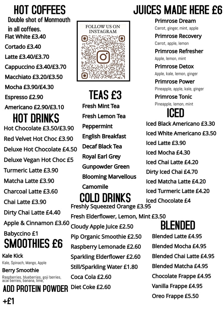 Food & Drinks Menus Sweet Things Café Bakery